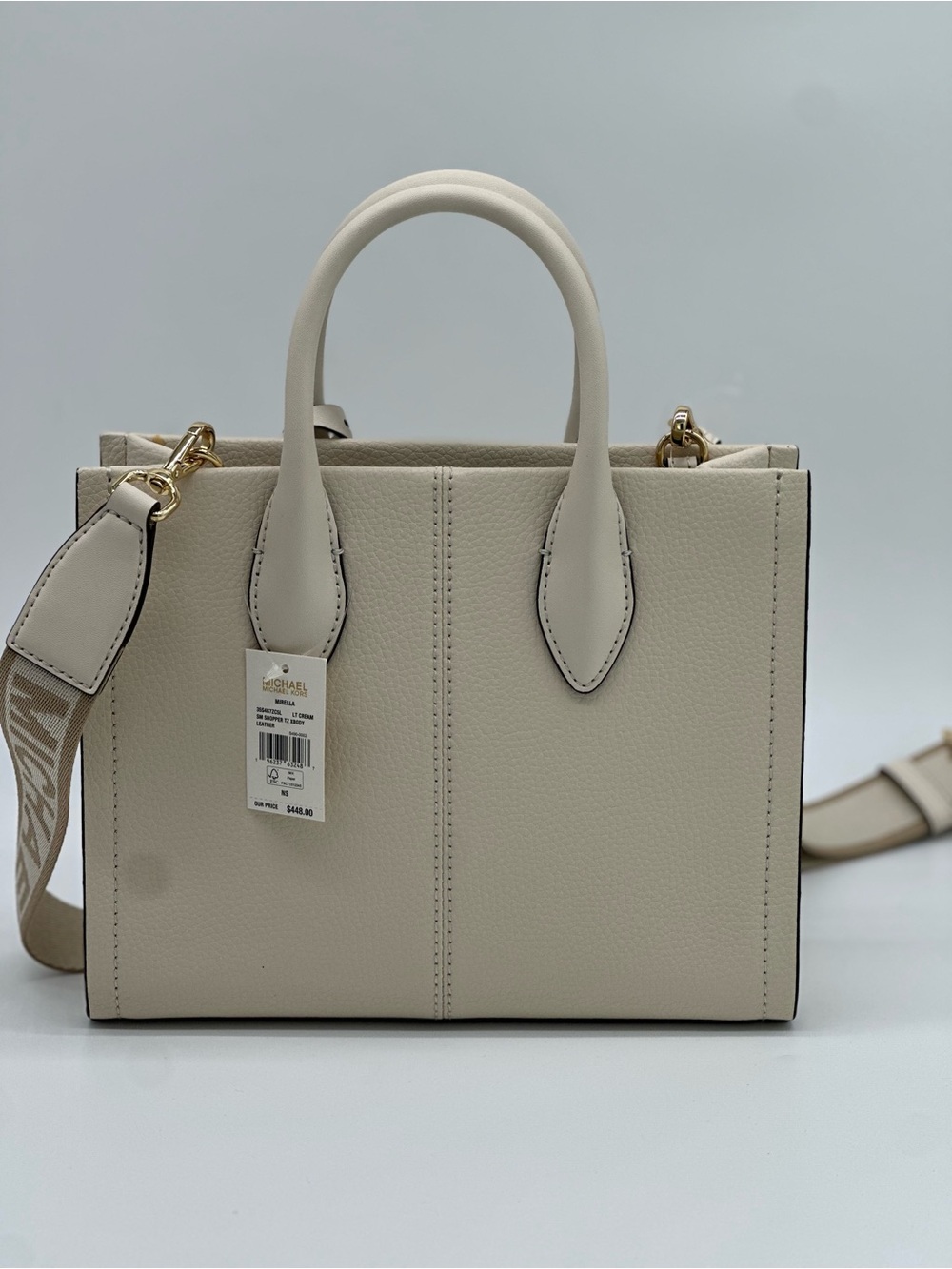 Michael Kors Cream Leather Satchel with Logo Strap and MK Charm - Picture 4 of 10